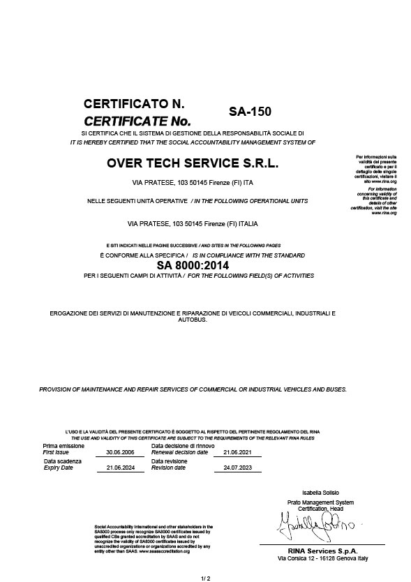 Certificato SA8000