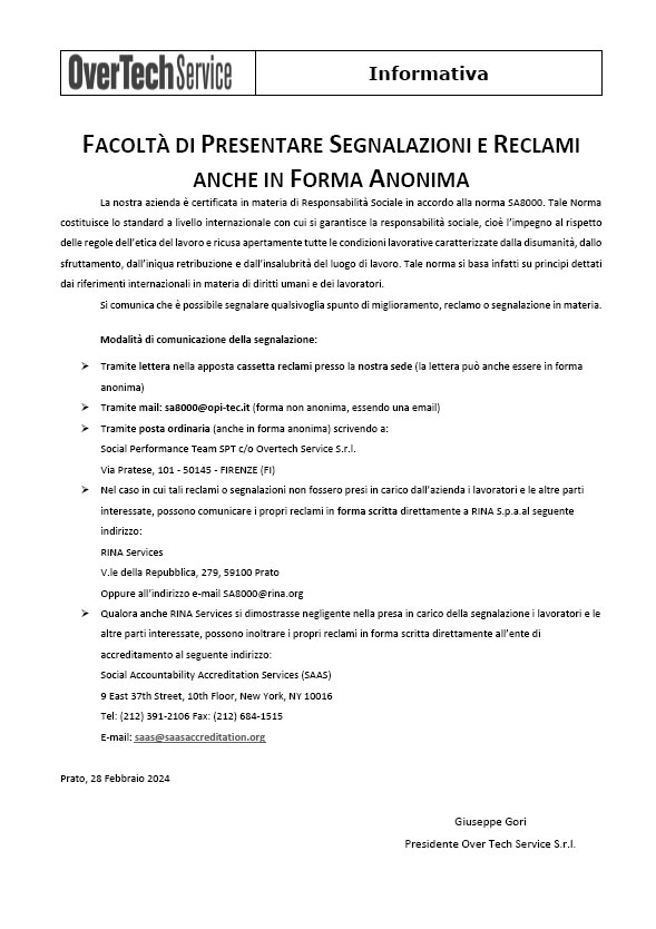 Informativa procedura Segnalazioni